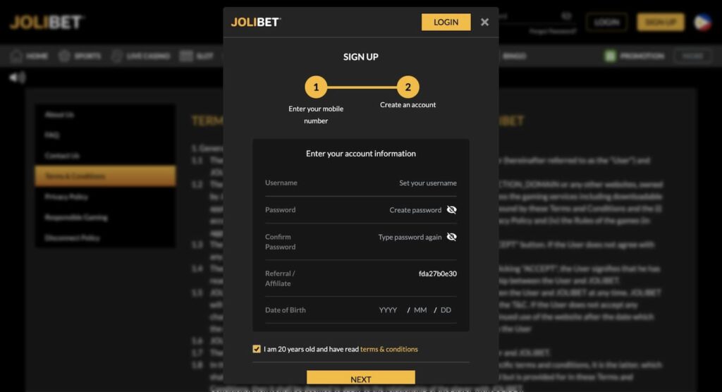 Getting Started and Claiming the Bonus at Jolibet Casino